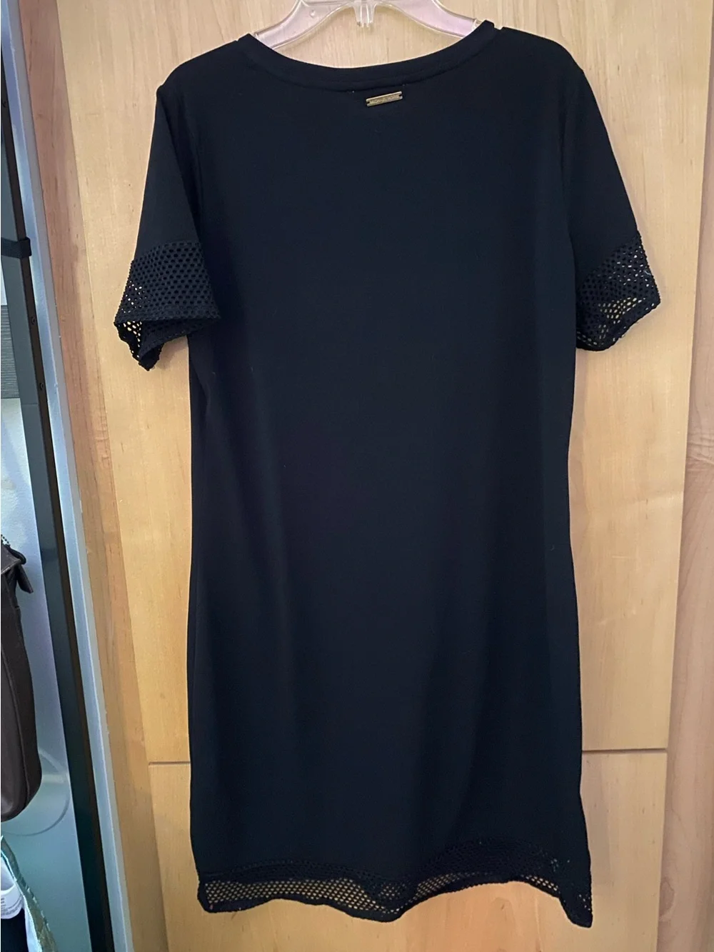 MICHAEL Michael Kors Black Mesh Fitted Mini Dress Eyelet Fishnet Trim Medium
